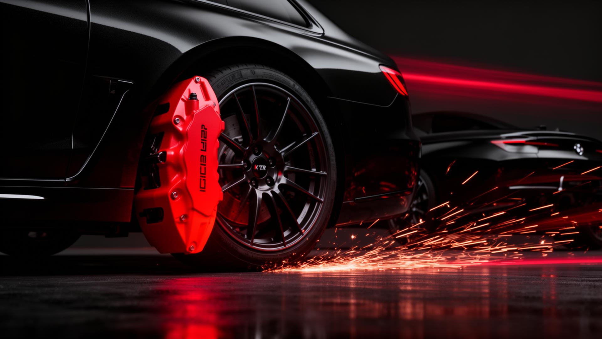 Performance car with red brake caliper